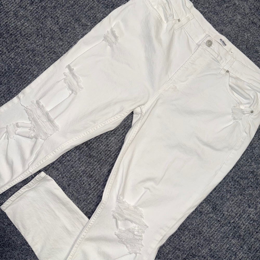 Hudson Zack Skinny Jeans Mens 38 White Distressed Ripped Denim Pants